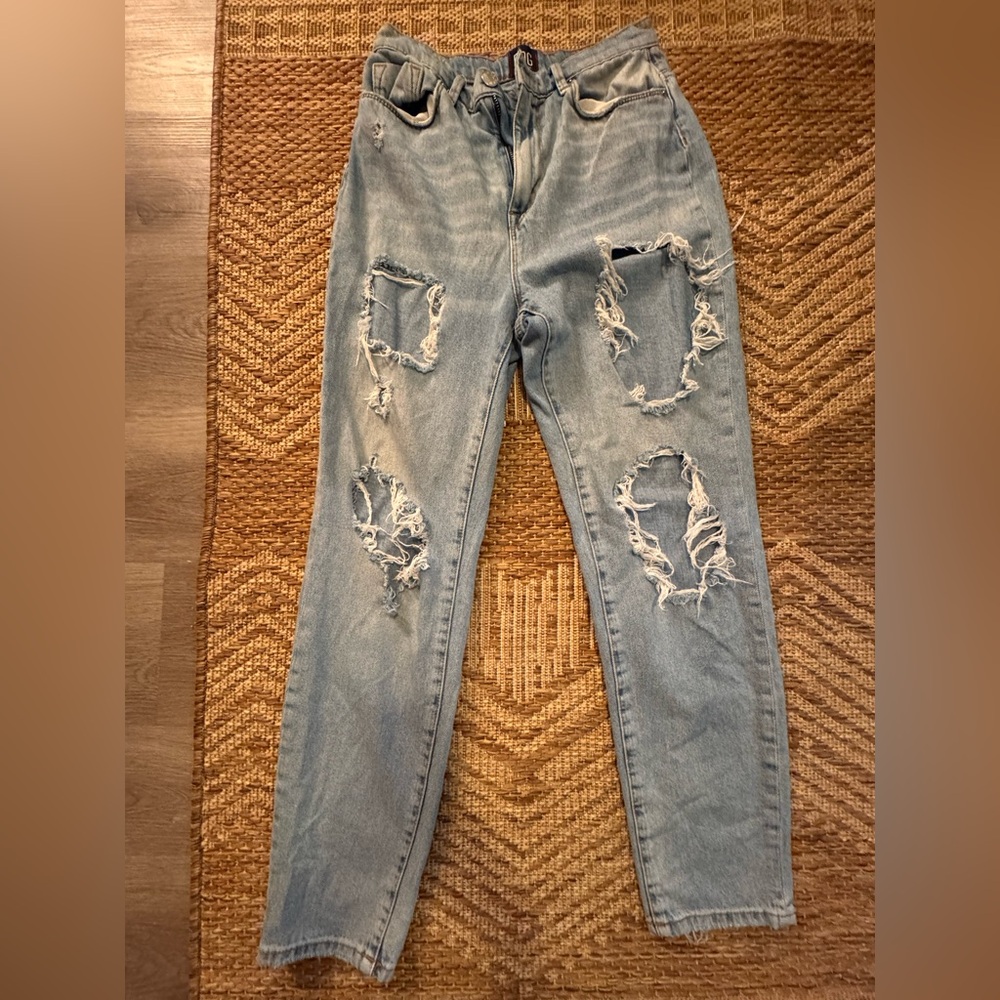 BDG Blue Mom Jeans with Distressed Details